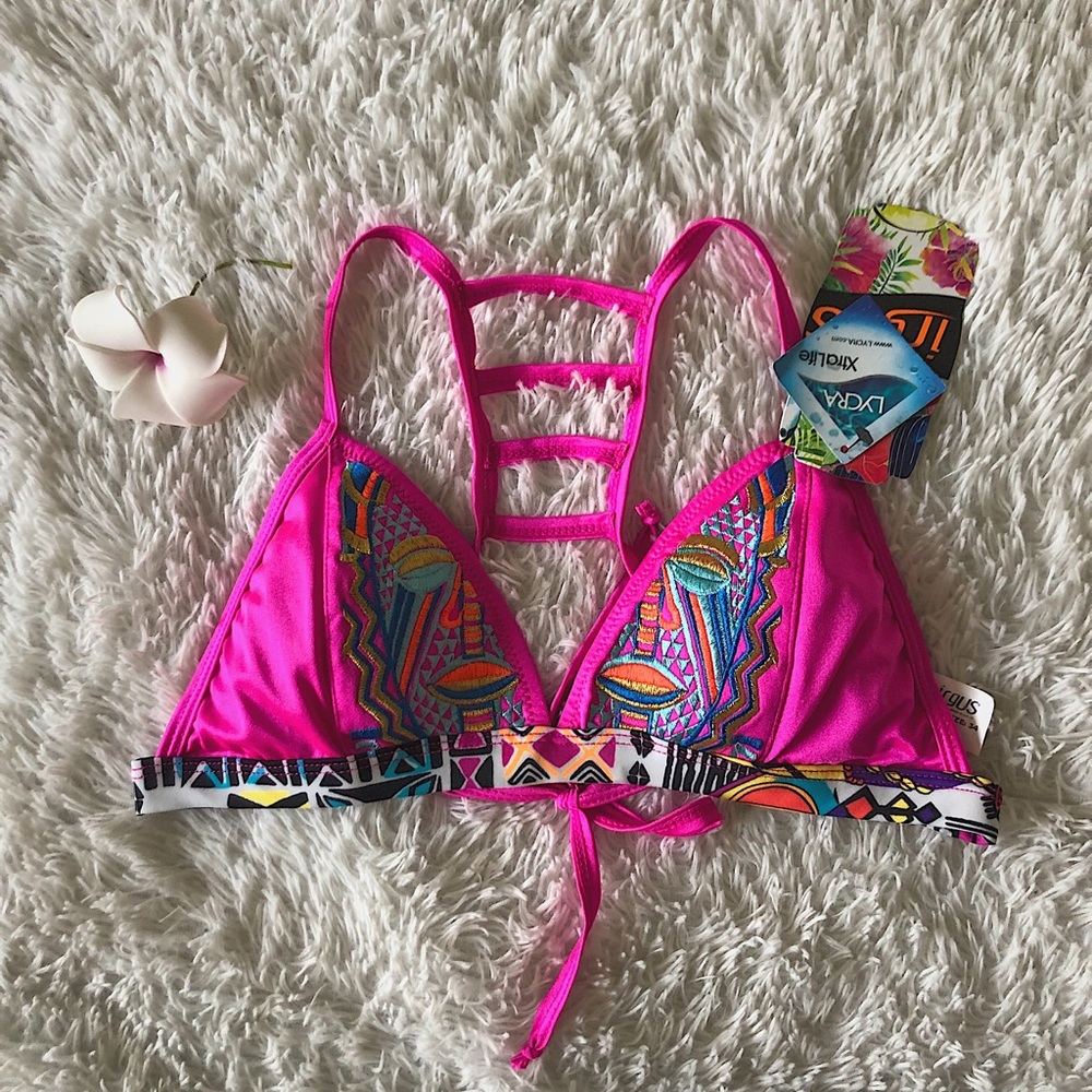 pink tribal print bikini top